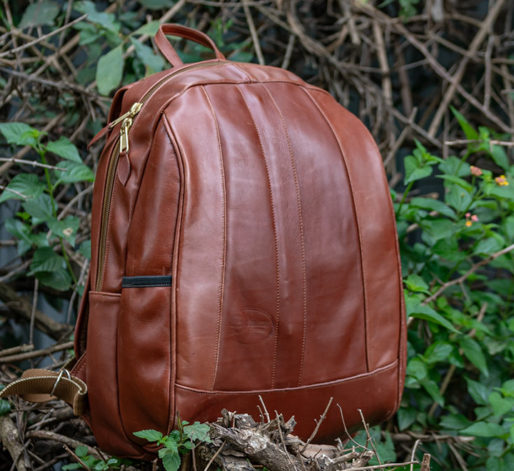 Sabora Glossy Chestnut Leather Backpack
