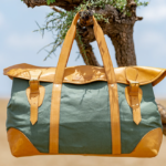 Weekender Bag in Green Canvas & Tan Leather