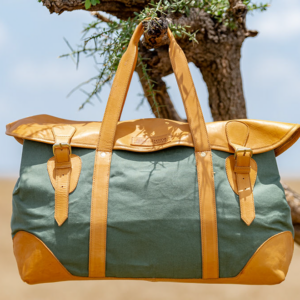 Weekender Bag in Green Canvas & Tan Leather