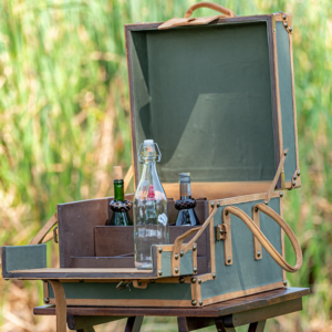 Wooden Trunk (Portable Bar Trunk) – Green Ripstop & Tan Leather