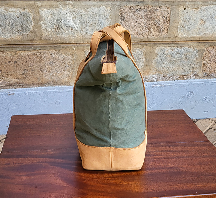 Green Canvas & Tan Leather Ladies Handbag - Image 4