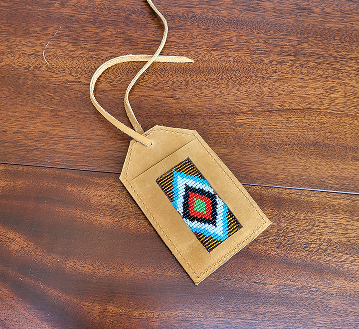 Beaded Leather Luggage Tag