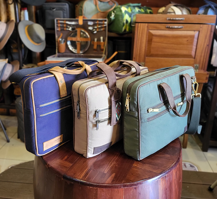 Tan Canvas & Chestnut Leather Laptop Bag - Image 11