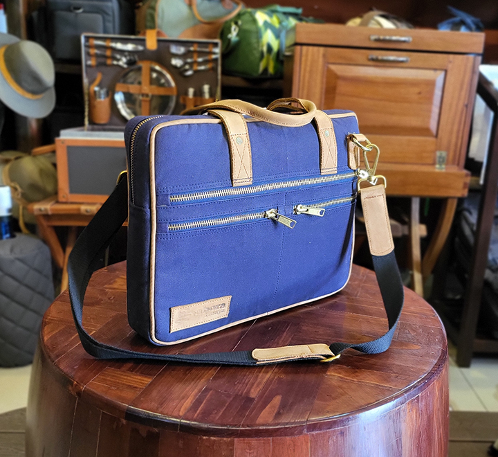 Tan Canvas & Chestnut Leather Laptop Bag - Image 12