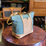 Green Canvas & Tan Leather Ladies Handbag