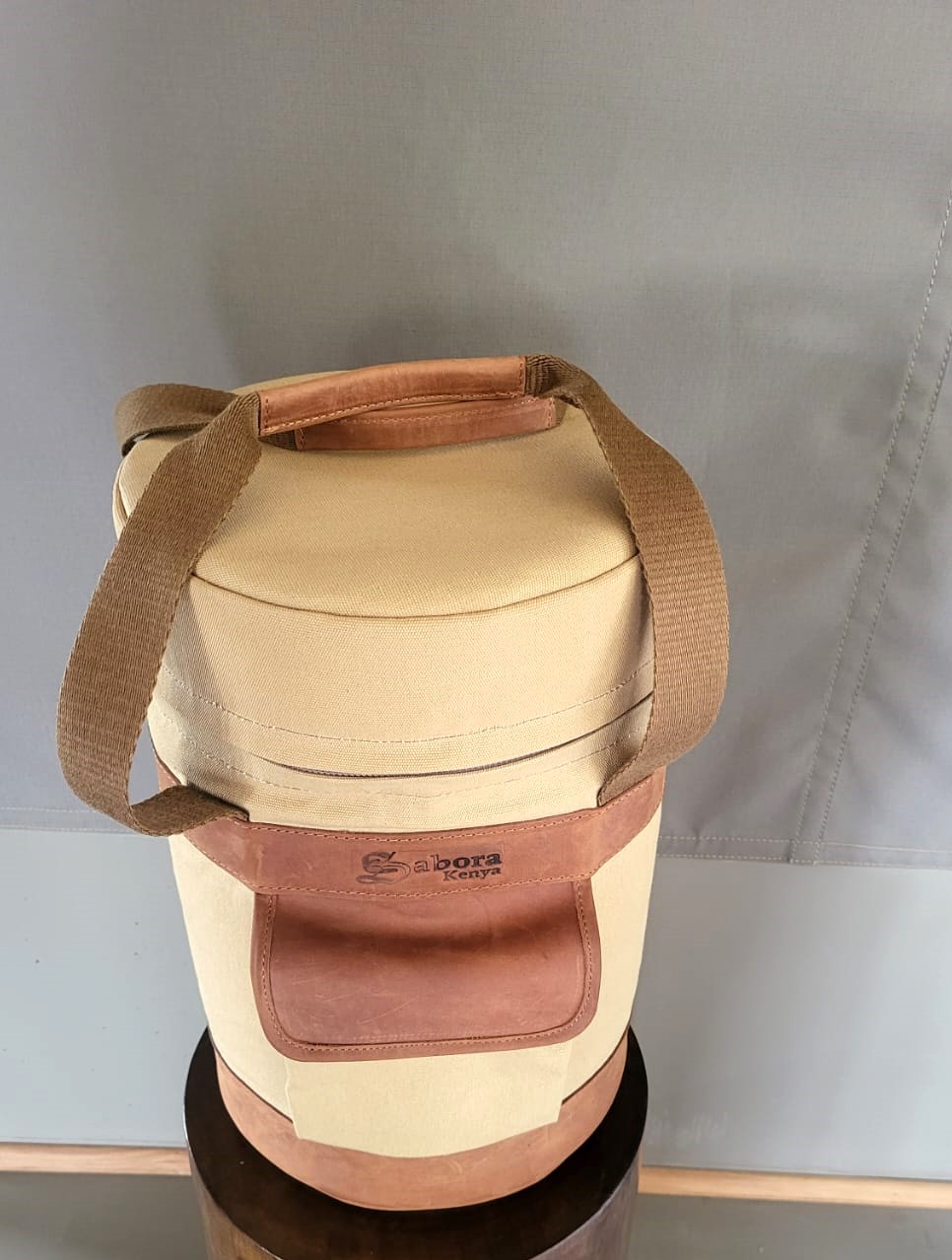 Champagne Cooler in Green Ripstop & Tan Leather