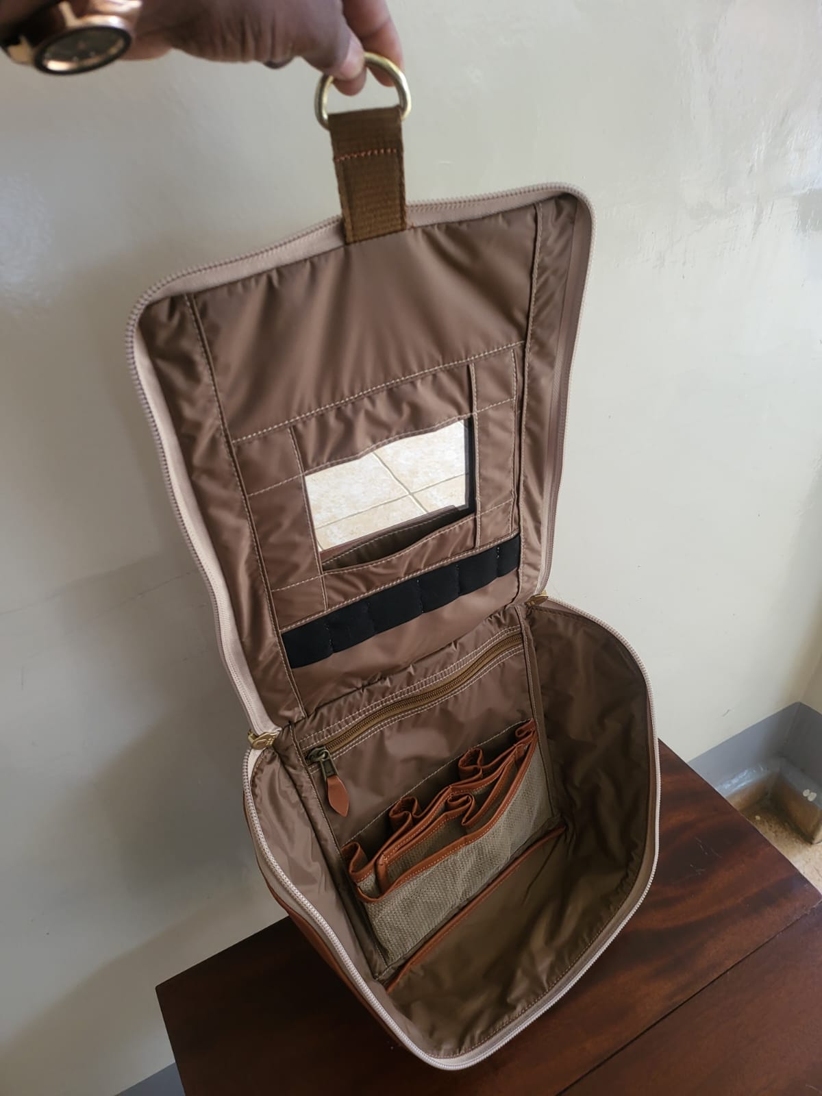 Canvas Safari Washbag with Mirror