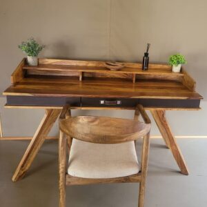 Sabora Mahogany Reading Desk - Solid Timber Build with Storage Shelf for Lodges, Home Study & Safari Camp Use.