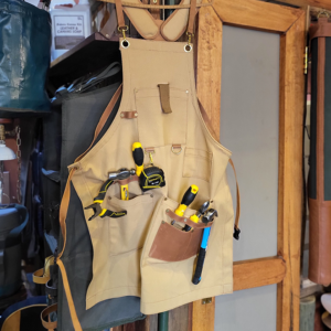 Tan Canvas Tool Apron with Leather Trim