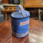 Ice bucket bag in navy blue ripstop and mocca leather