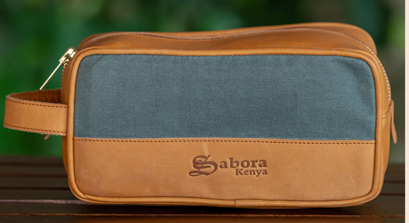 Green Canvas & Leather Wash Bag