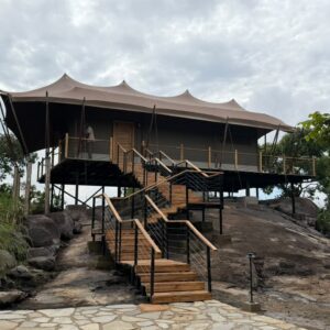 Sabora Lodge Tent - Raised-Deck Canvas Structure with External Staircase for Safari Camps, Eco-Lodges & Hillside Sites.