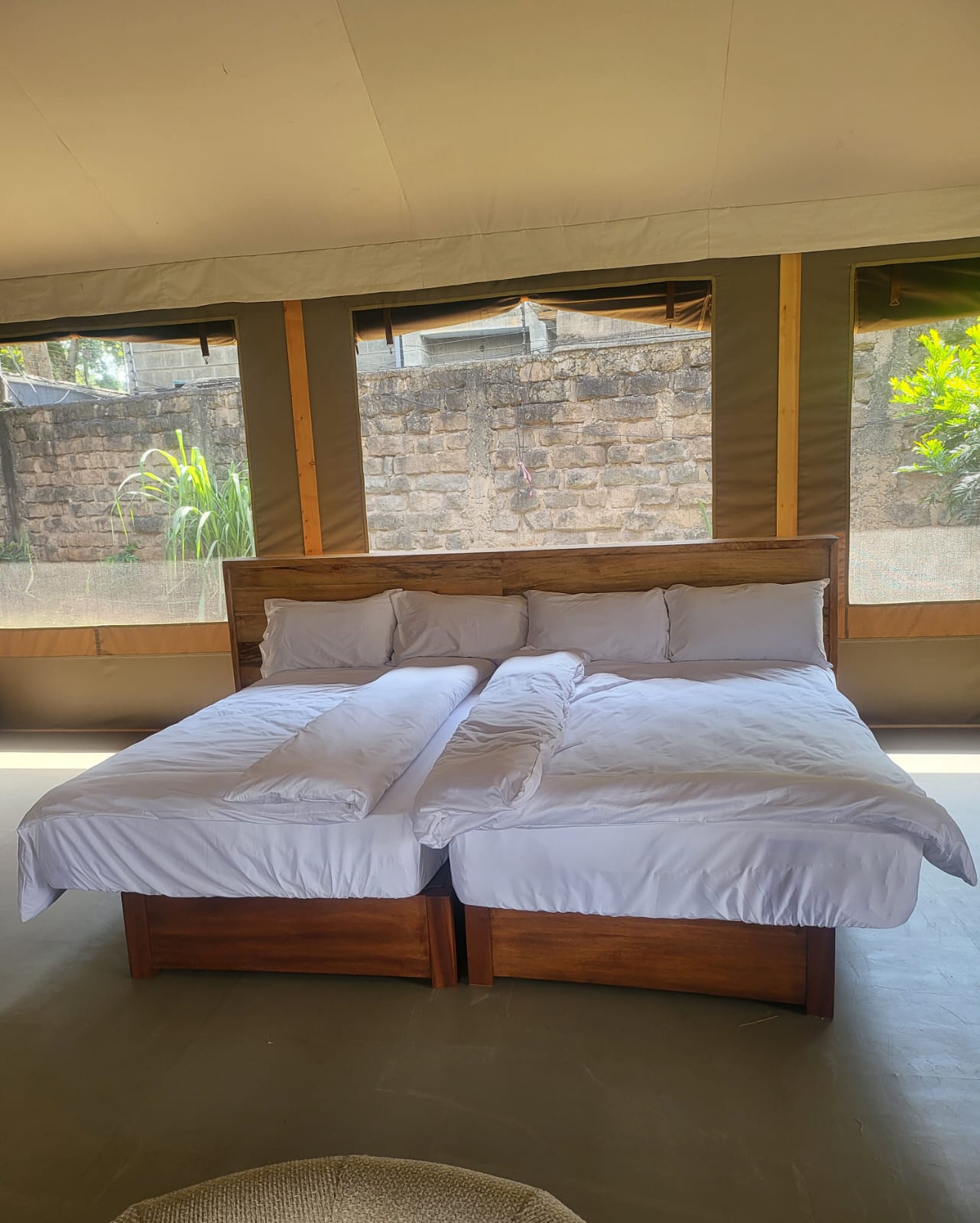 Sabora Mahogany Bed - Solid Timber Frame with Full-Width Headboard for Lodges, Tented Camps & Guest Rooms.