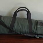 Rifle case in green canvas and tan leather